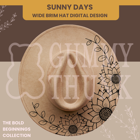 Sunflower - Beginners Wide Brim Hat Template for Burning and Painting - SVG and JPEG Files