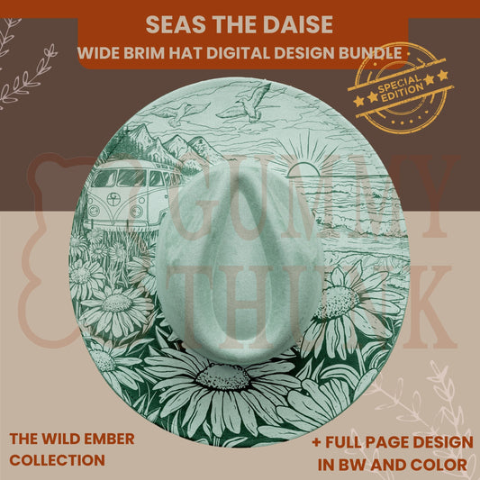 Seas the Daise BUNDLE - Wide Brim Hat Template for Burning - Laser SVG and Hand Burning Files