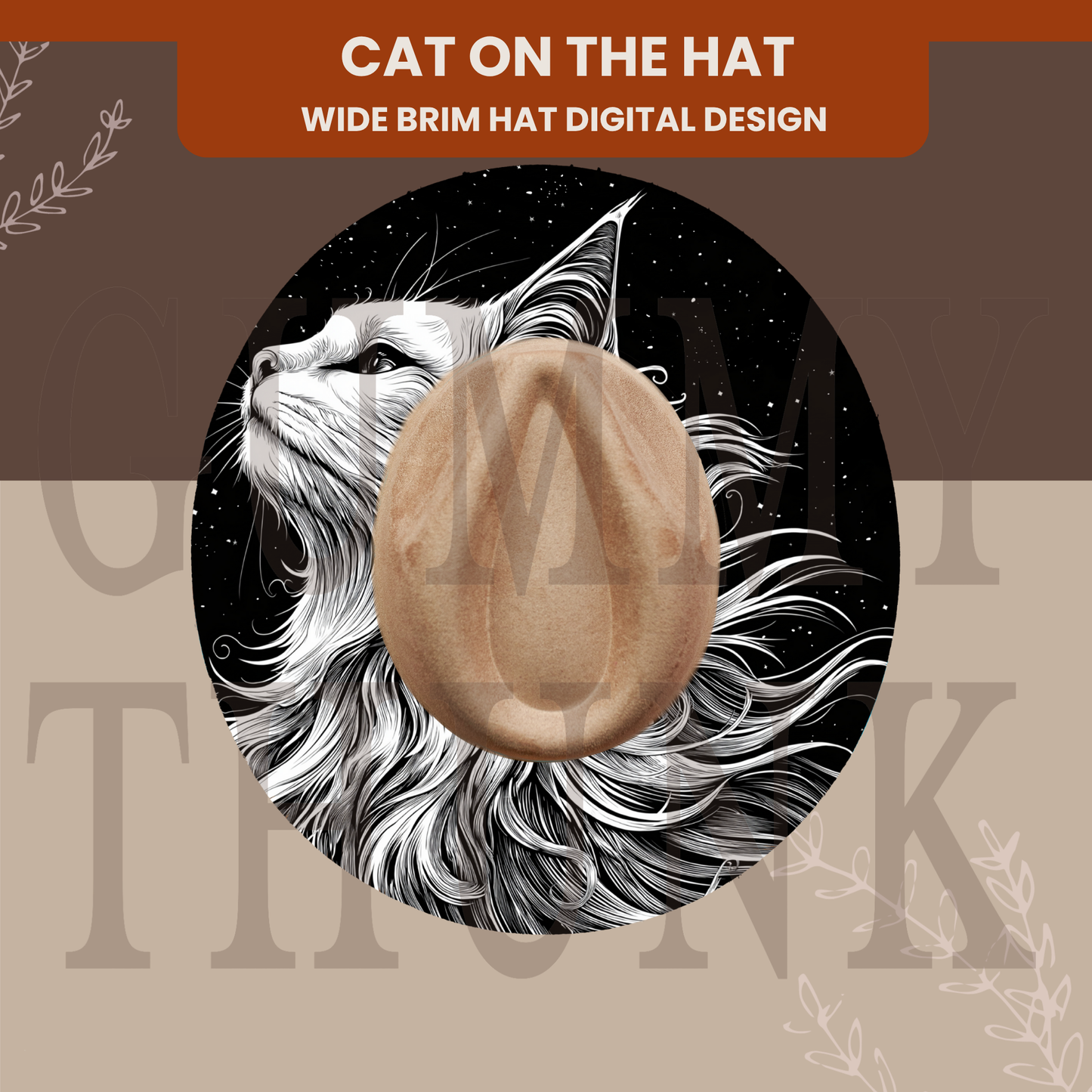 Cat On The Hat - Wide Brim Hat Template for Burning - SVG and JPEG Files