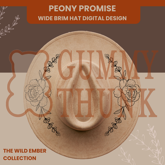 Peony Promise Wide Brim Hat Template for Burning - Laser SVG and Hand Burning Files