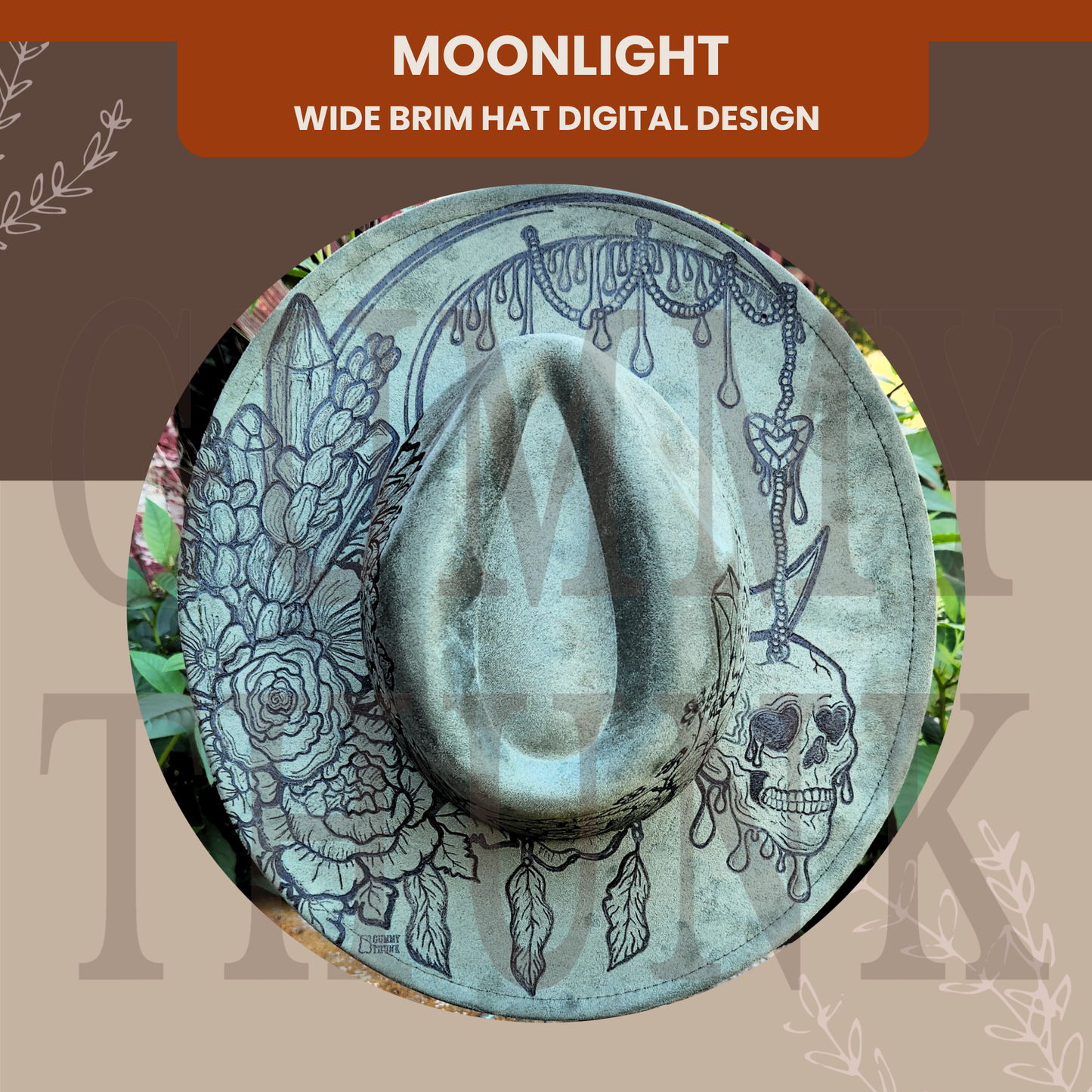 Moonlight -- Digital Design for Hat Burning -- Laser Engraving and Hand Burning Wide Brim Hat Template