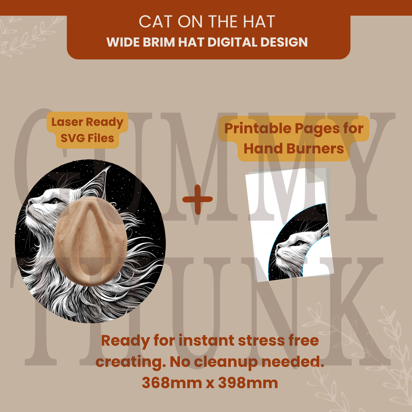 Cat On The Hat - Wide Brim Hat Template for Burning - SVG and JPEG Files