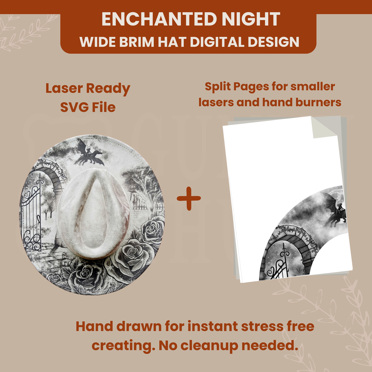 Enchanted Night -- Digital Design for Hat Burning -- Laser Engraving and Hand Burning Wide Brim Hat Template