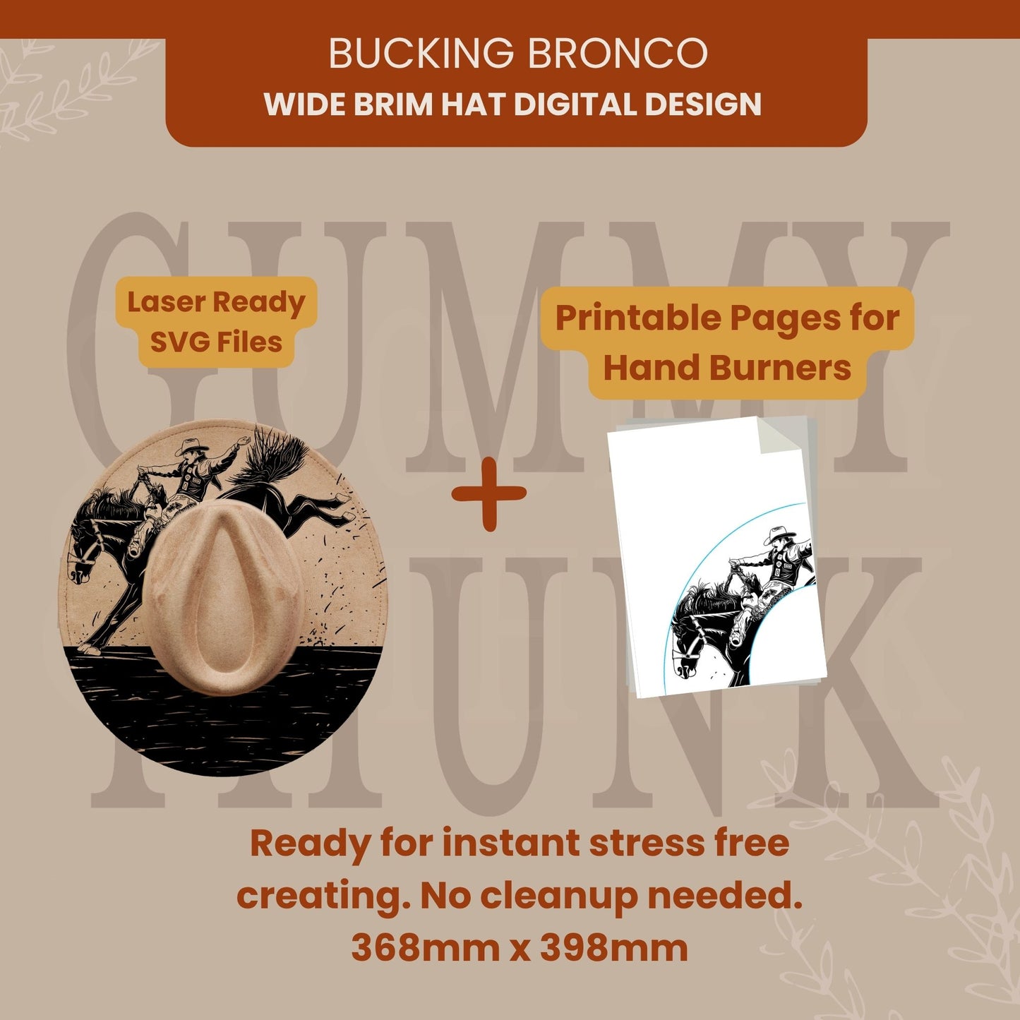 Bucking Bronco Hat Wide Brim Template for Burning - SVG and PNG Files