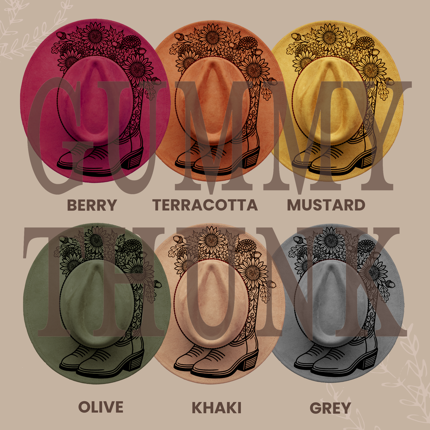 Bloomin' Boots -- Digital Design for Hat Burning -- Laser Engraving and Hand Burning Wide Brim Hat Template (Copy)