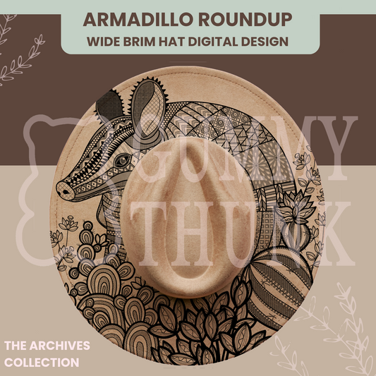 Armadillo Roundup - Wide Brim Hat Template for Burning - SVG and PNG Files