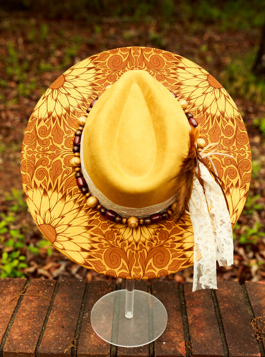 The Sundancer in Mustard - Wide Brim Vegan Suede Hat