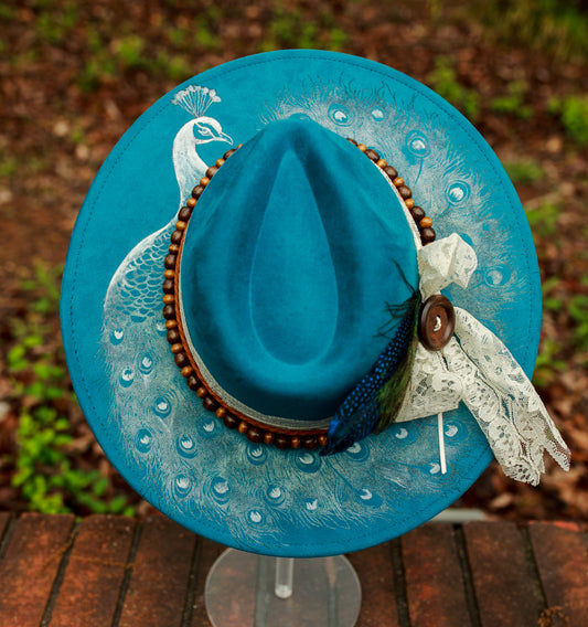 Penelope Peahen Hat - Wide Brim Vegan Suede Hat