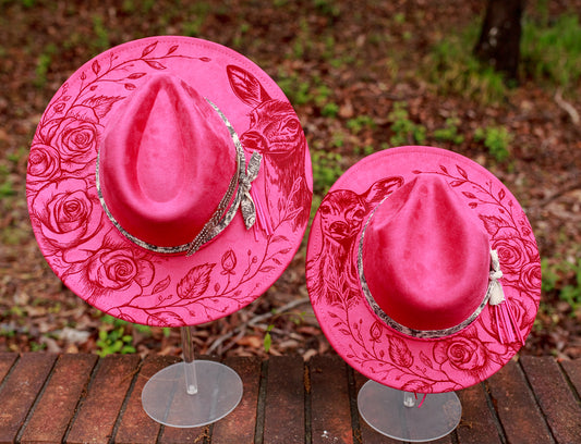 Oh Deer - Mommy and Me Set - Adult and Youth Wide Brim Vegan Suede Hats