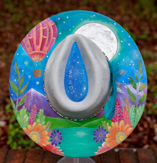 Wander - Hand Painted - Wide Brim Vegan Suede Hat