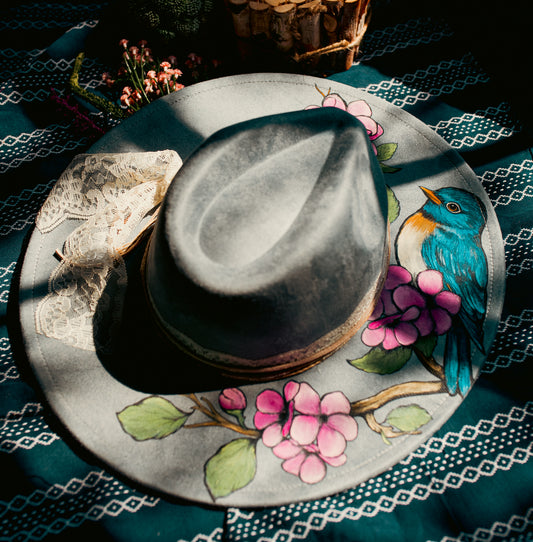 Pretty Little Bluebird -- Wide Brim Vegan Suede Hat