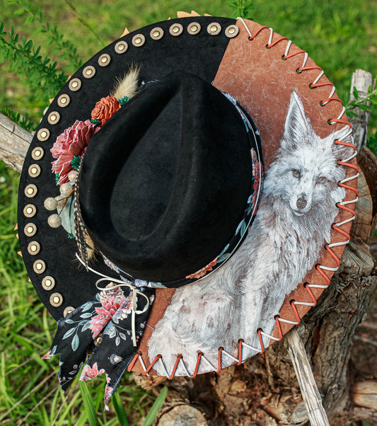 Zorra - One Of A Kind Hand Crafted Wide Brim Hat - Painted, Burned Hat