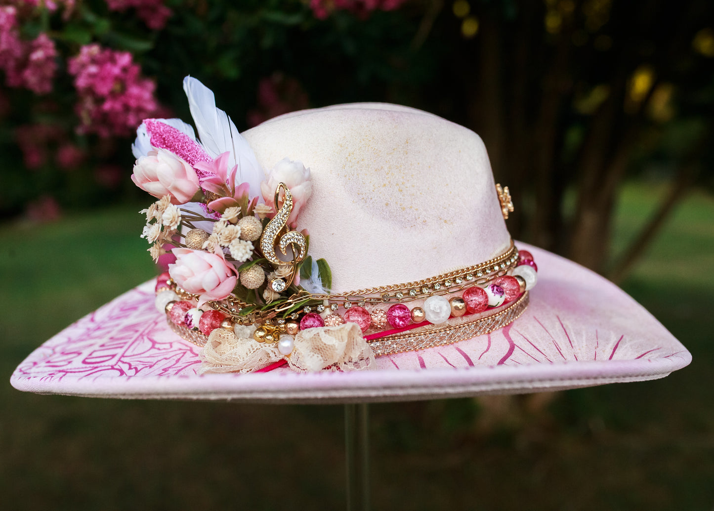 “What Would Dolly Do?” Custom Burned & Beaded Hat + Matching Earrings