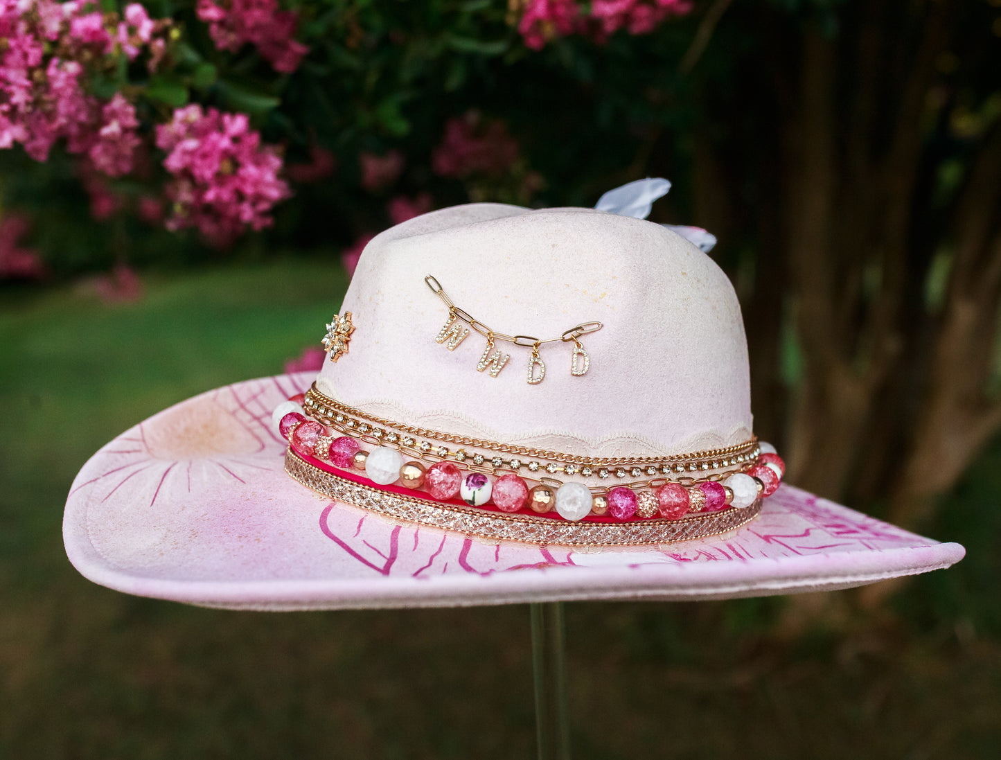 “What Would Dolly Do?” Custom Burned & Beaded Hat + Matching Earrings