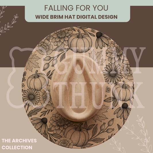 Falling For You Wide Brim Hat Template for Burning - Laser SVG and Hand Burning Files