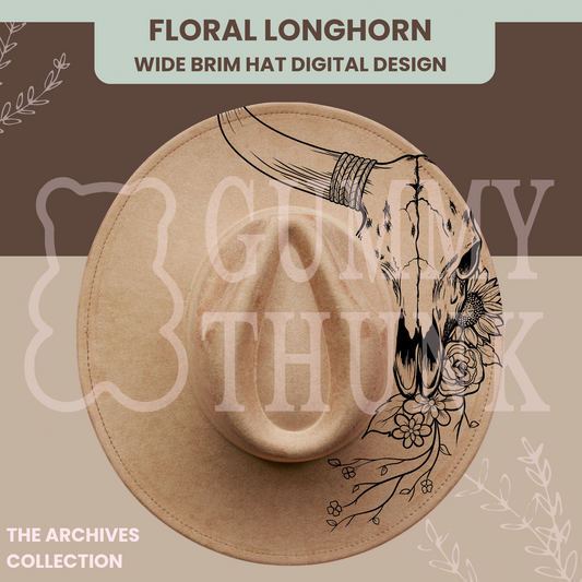Floral Longhorn Hat Wide Brim Template for Burning - SVG and PNG Files