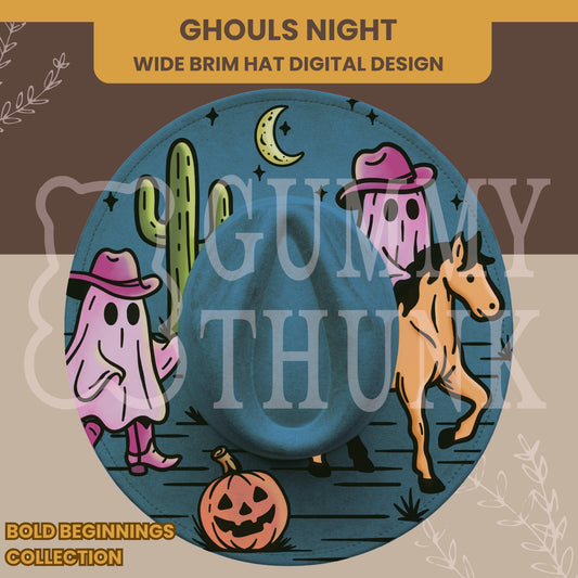 Ghouls Night -- Digital Design for Hat Burning -- Laser Engraving and Hand Burning Wide Brim Hat Template