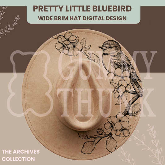Pretty Little Bluebird Wide Brim Hat Template for Burning - Laser SVG and Hand Burning Files