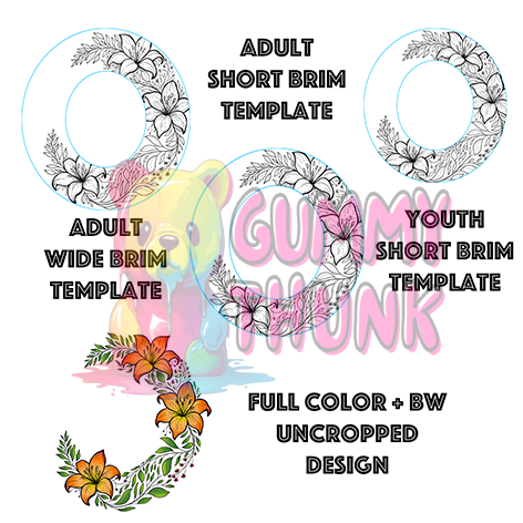 Tiger Lily BUNDLE --- Adult Wide/Short Brim and Youth Short Brim Hat Templates for Burning - Laser Engraving SVG and Hand Burning Files