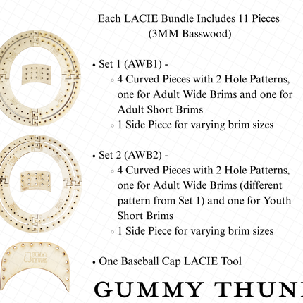 Complete LACIE Tool Bundle - Lacing Stencils For Vegan Suede Wide Brim Hats, Short Brim, Youth Short Brim, and Baseball Hats