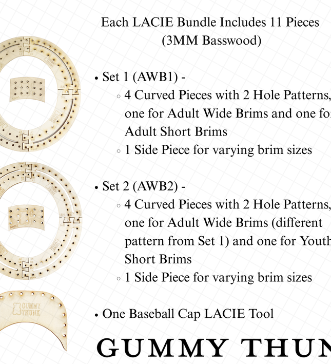 Complete LACIE Tool Bundle - Lacing Stencils For Vegan Suede Wide Brim Hats, Short Brim, Youth Short Brim, and Baseball Hats