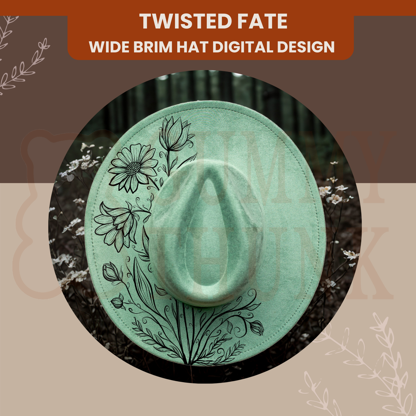 Twisted Fate -- Digital Design for Hat Burning -- Laser Engraving and Hand Burning Wide Brim Hat Template