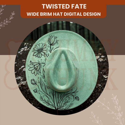 Twisted Fate -- Digital Design for Hat Burning -- Laser Engraving and Hand Burning Wide Brim Hat Template