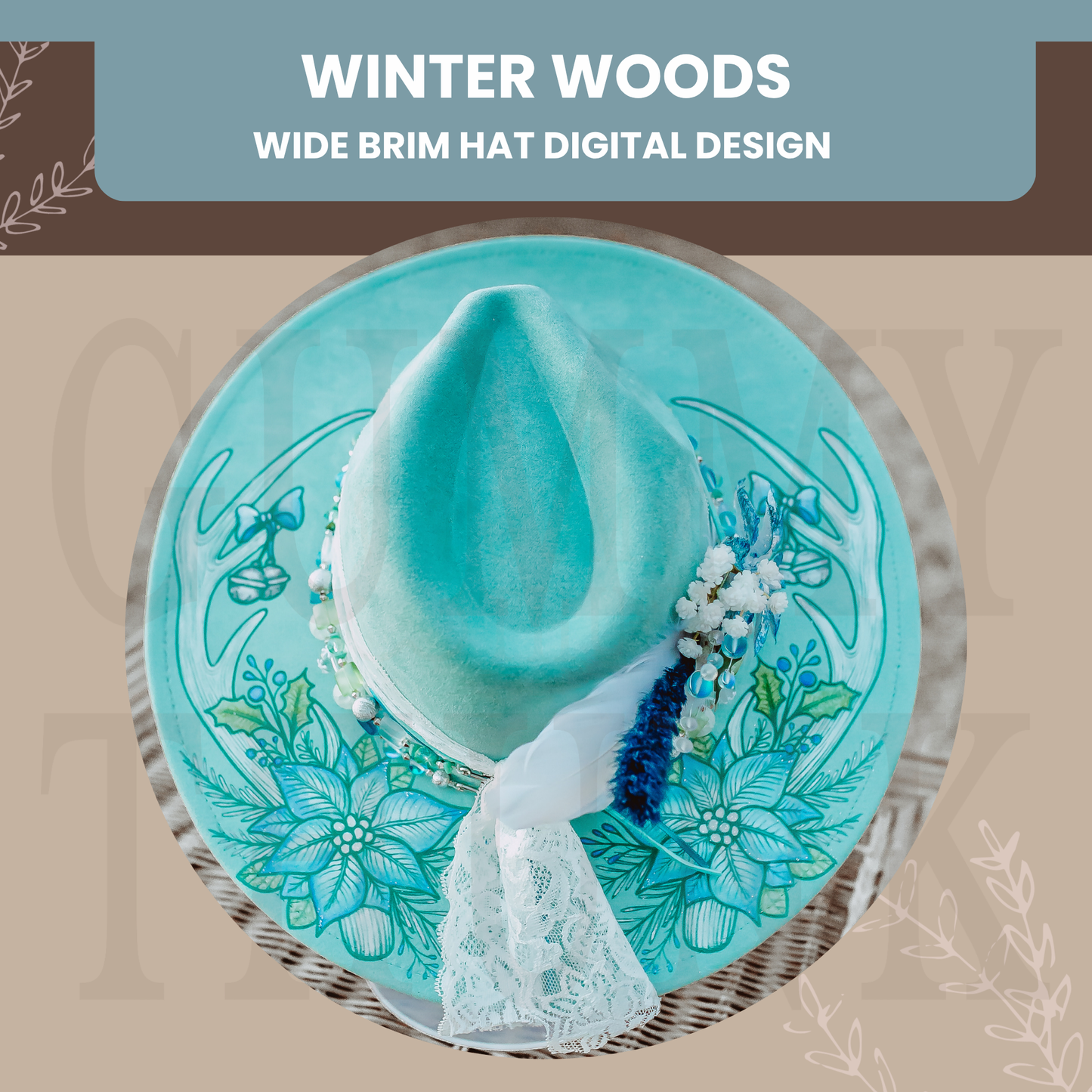 Winter Woods -- Digital Design ONLY for Hat Burning -- Laser Engraving and Hand Burning Wide Brim Hat Template