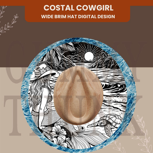 Coastal Cowgirl Wide Brim Hat Template for Burning - Laser SVG and Hand Burning Files