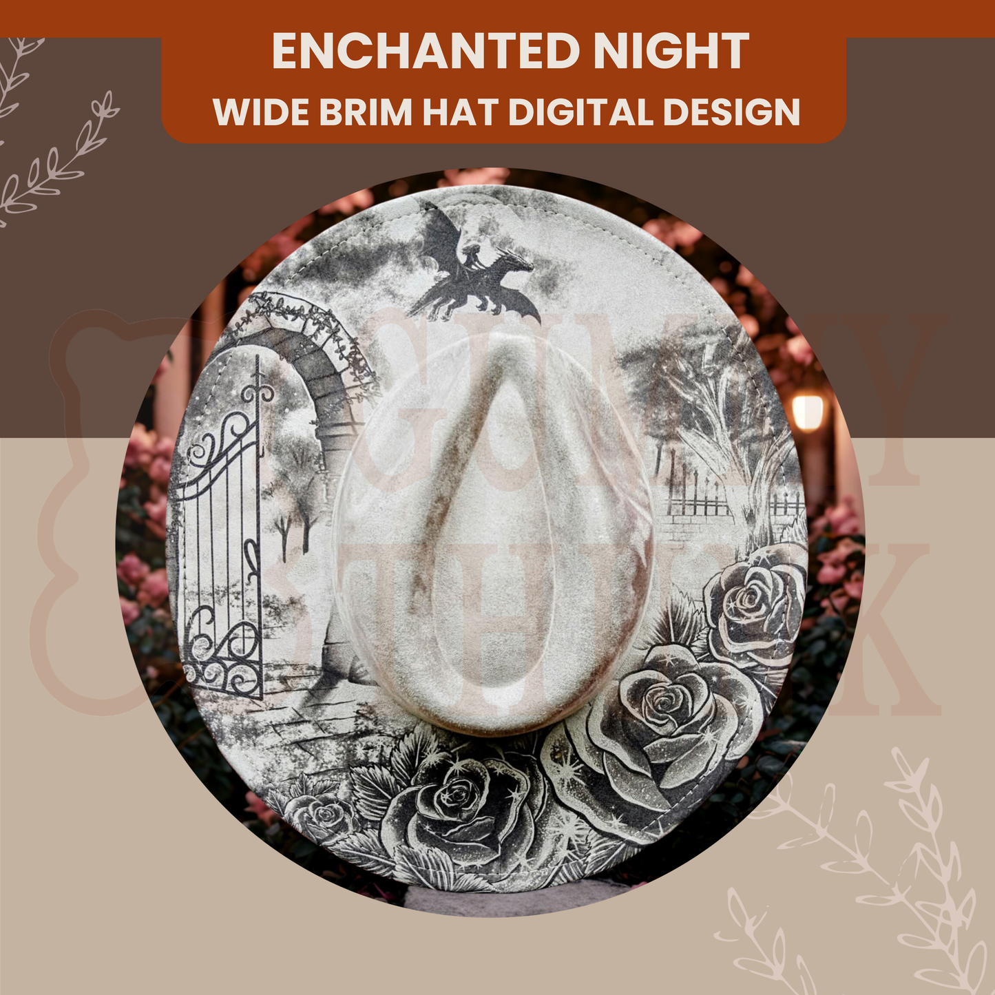 Enchanted Night -- Digital Design for Hat Burning -- Laser Engraving and Hand Burning Wide Brim Hat Template