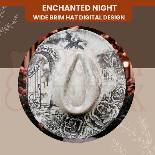 Enchanted Night -- Digital Design for Hat Burning -- Laser Engraving and Hand Burning Wide Brim Hat Template