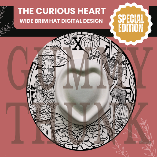 The Curious Heart - Special Edition -- Digital Design for Hat Burning -- Laser Engraving and Hand Burning Wide Brim Hat Template