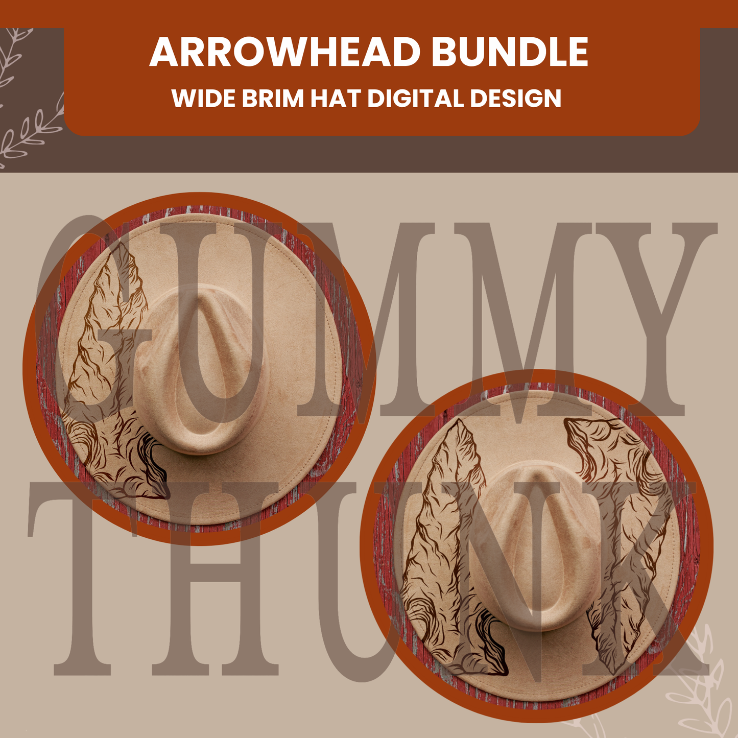 Arrowhead Bundle -- Dual Digital Designs for Hat Burning -- Laser Engraving and Hand Burning Wide Brim Hat Template