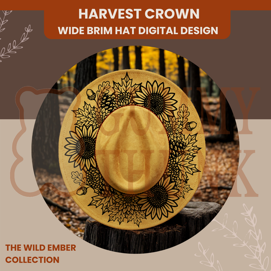 Harvest Crown -- Digital Design for Hat Burning -- Laser Engraving and Hand Burning Wide Brim Hat Template