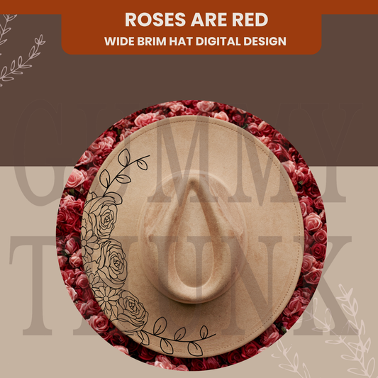 Roses are Red - Beginners Wide Brim Hat Template for Burning and Painting - SVG and JPEG Files