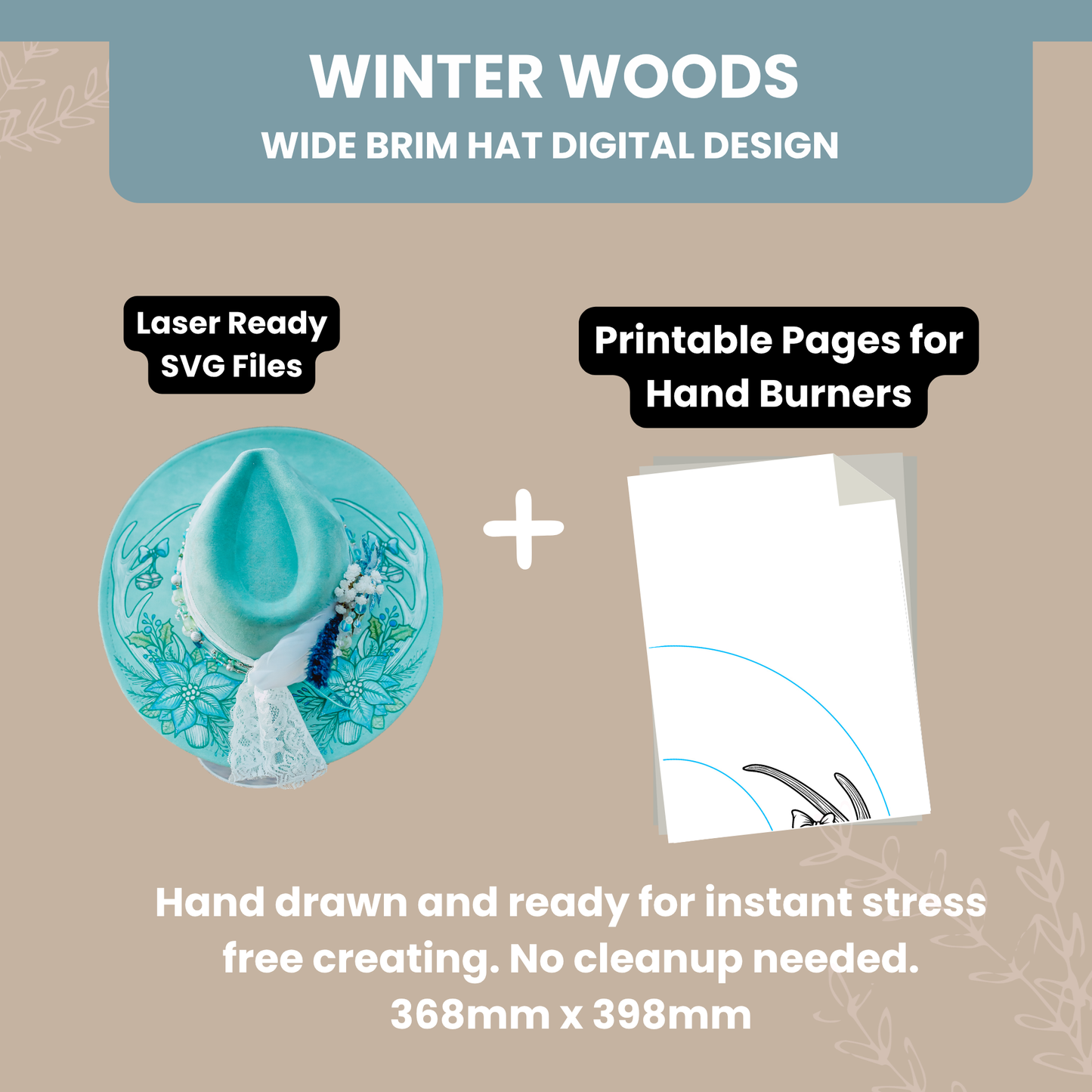 Winter Woods -- Digital Design ONLY for Hat Burning -- Laser Engraving and Hand Burning Wide Brim Hat Template