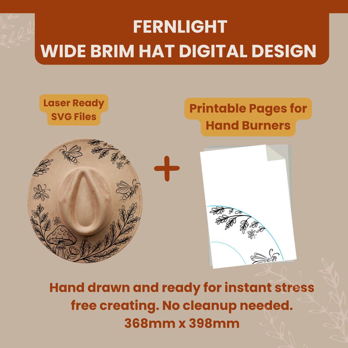 Fernlight -- Digital Design for Hat Burning -- Laser Engraving and Hand Burning Wide Brim Hat Template