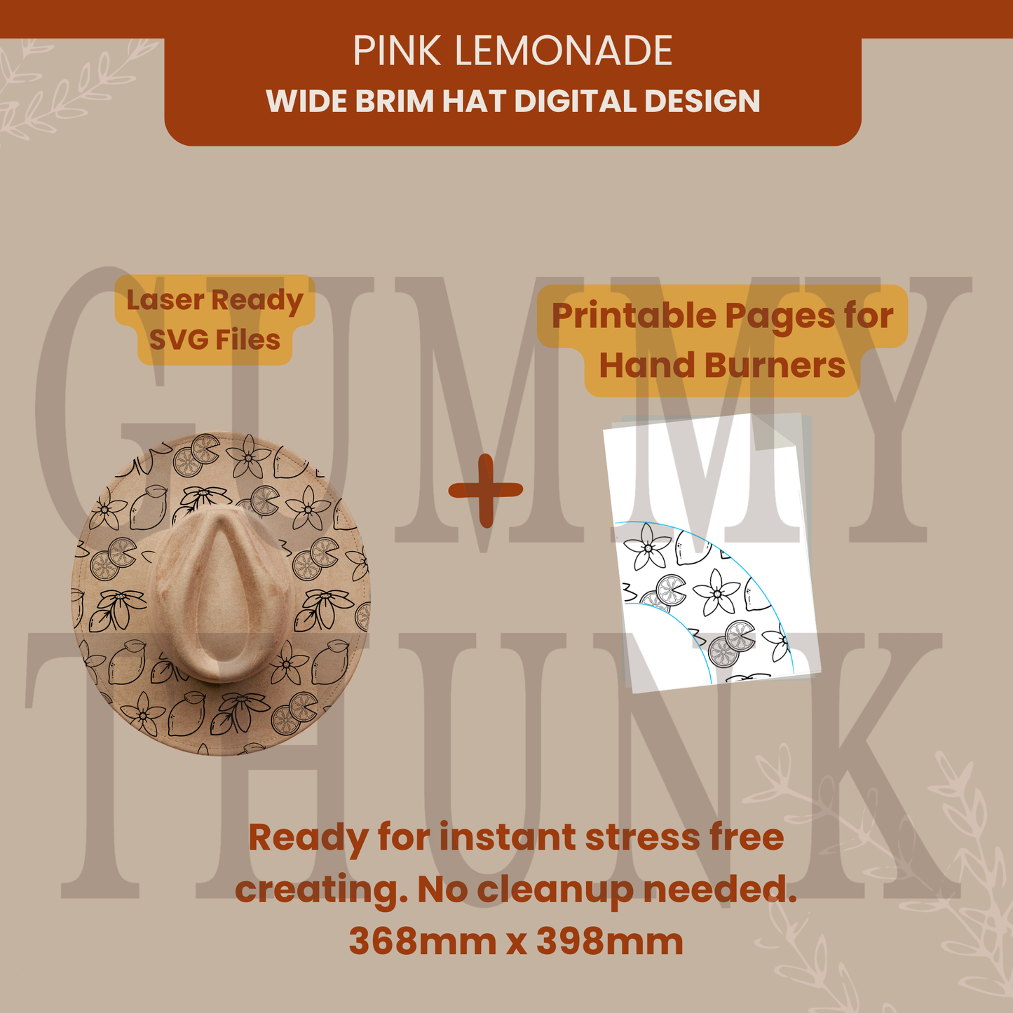 Pink Lemonade - Beginners Wide Brim Hat Template for Burning and Painting - SVG and JPEG Files