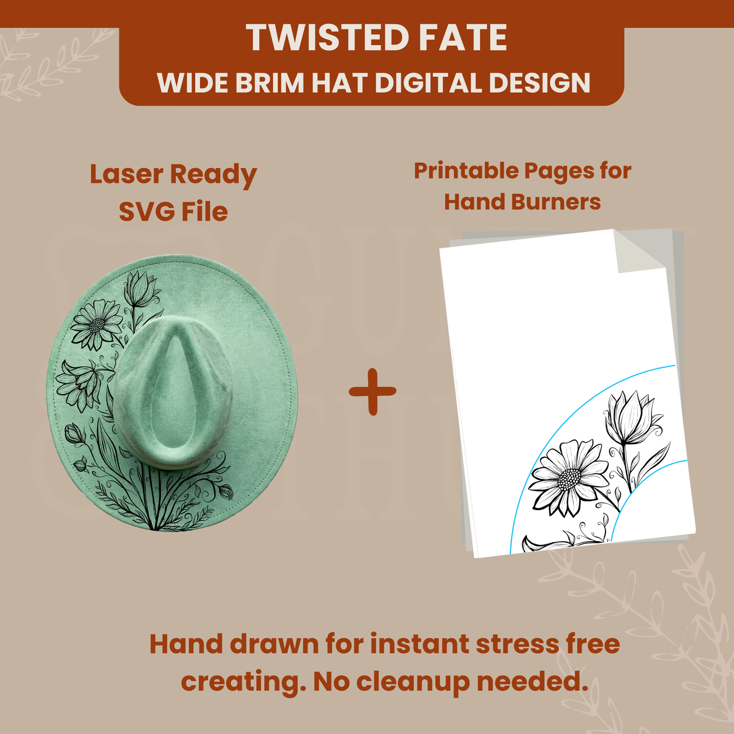 Twisted Fate -- Digital Design for Hat Burning -- Laser Engraving and Hand Burning Wide Brim Hat Template