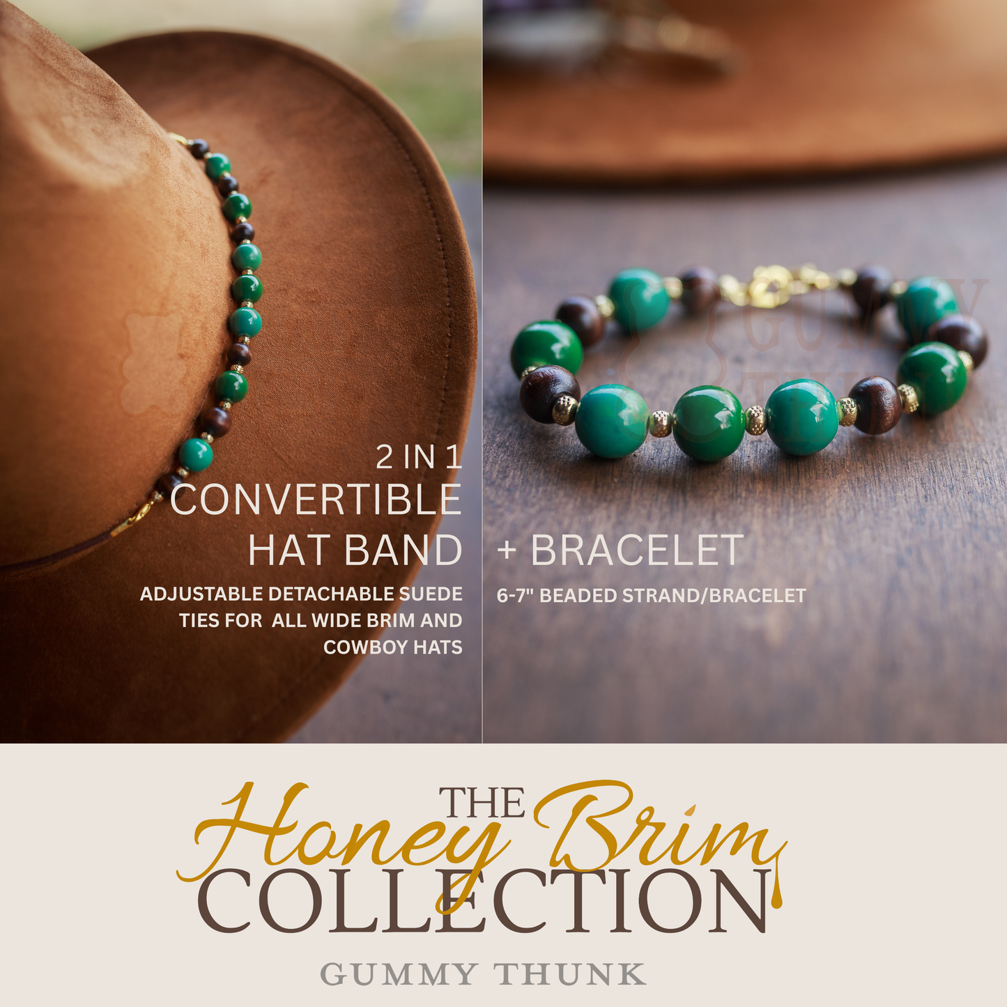 2 in 1 Beaded Hat Band + Bracelet Combo for All Wide Brim, Fedora, and Cowboy Style Hats