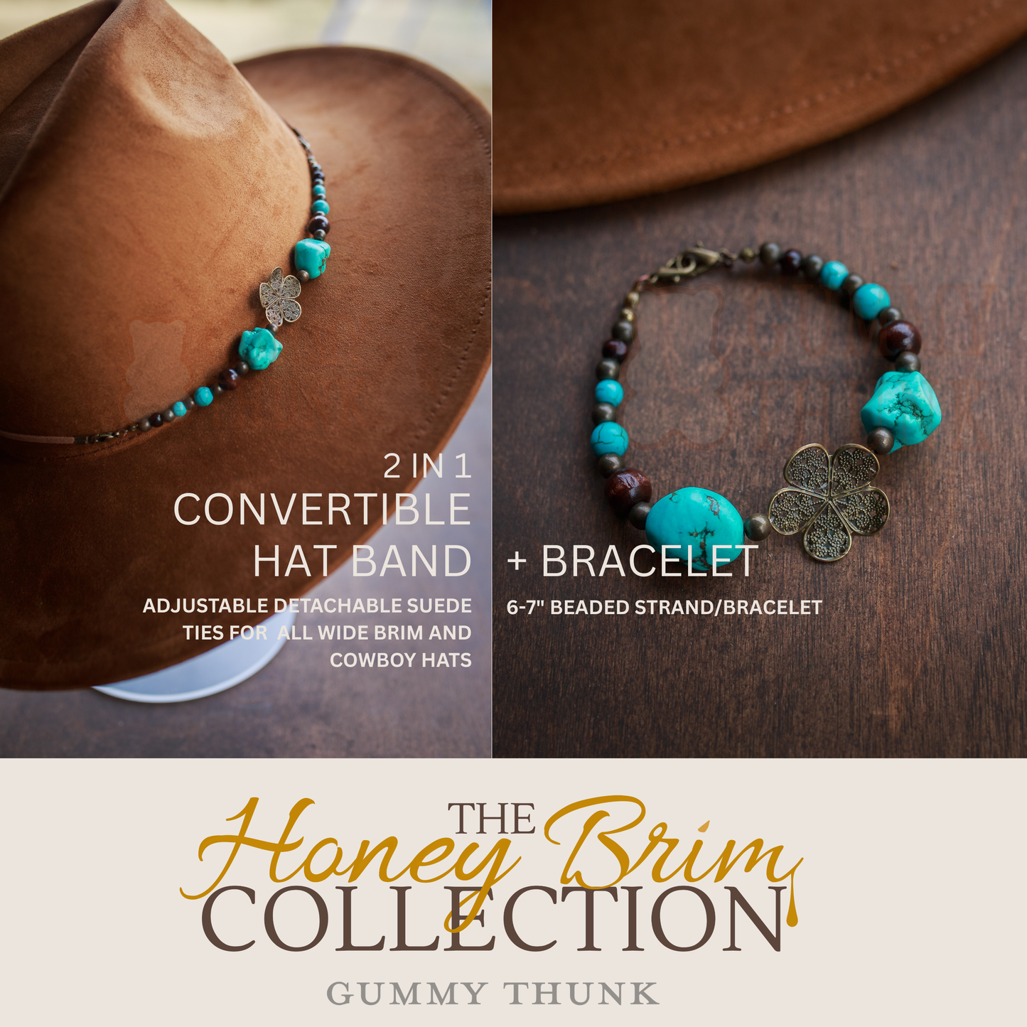 2 in 1 Beaded Hat Band + Bracelet Combo for All Wide Brim, Fedora, and Cowboy Style Hats