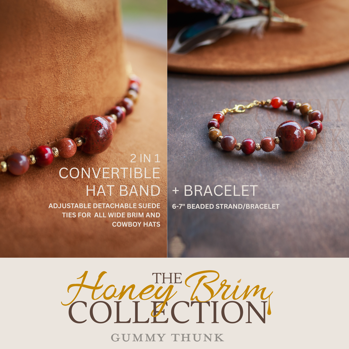 2 in 1 Beaded Hat Band + Bracelet Combo for All Wide Brim, Fedora, and Cowboy Style Hats