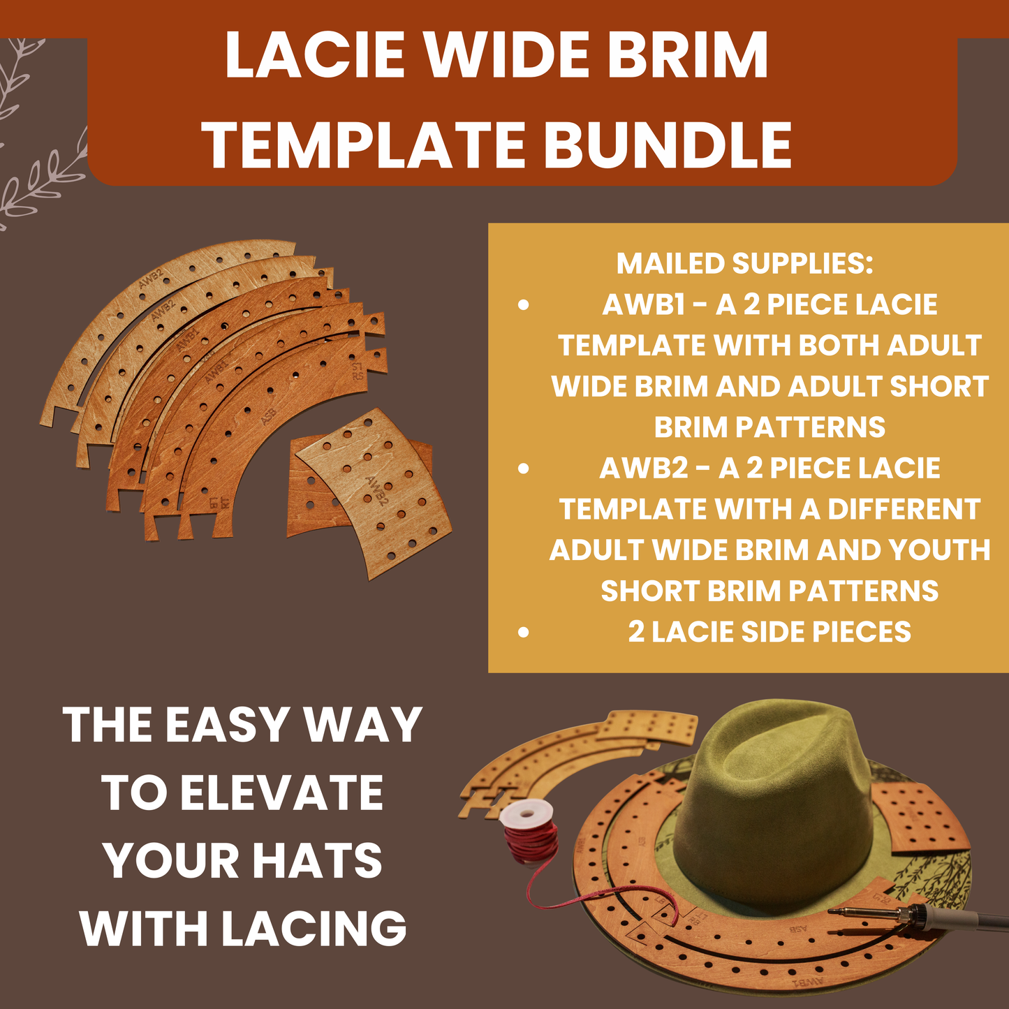 LACIE Tool Wide Brim Bundle - Lacing Stencils for Wide Brim, Short Brim, and Youth Hats