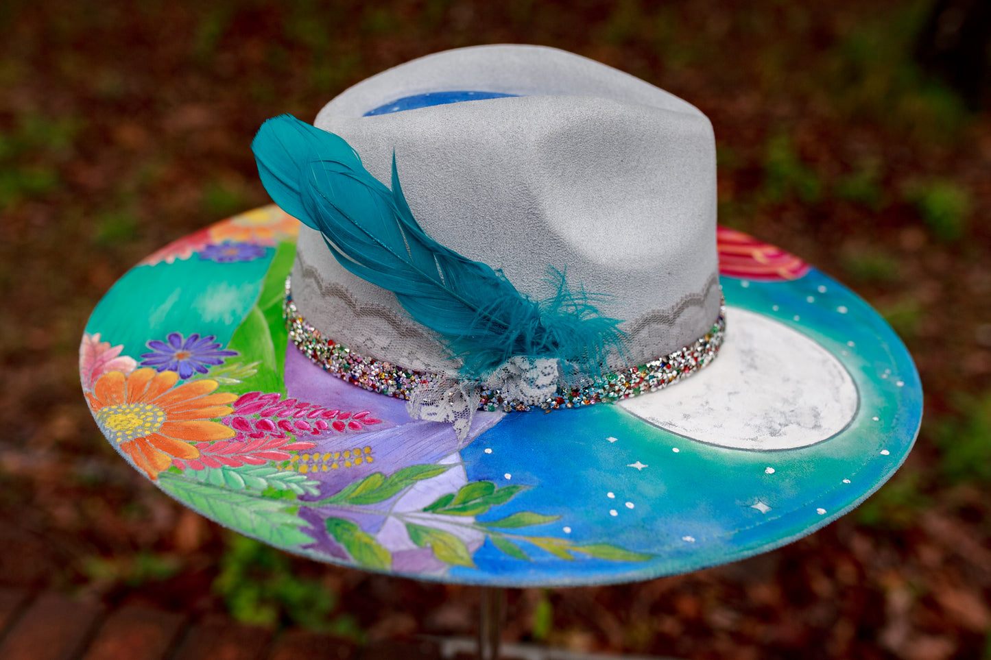 Wander - Hand Painted - Wide Brim Vegan Suede Hat