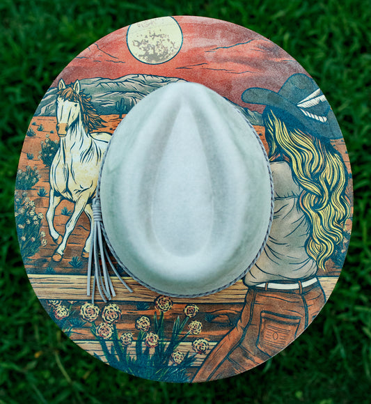 Winter Sale - Free Rein UV Printed - Vegan Suede Wide Brim