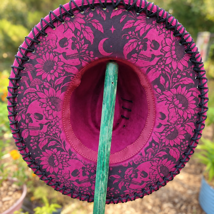 Witchy Wide Brim Skulls and Sunflowers on Plum