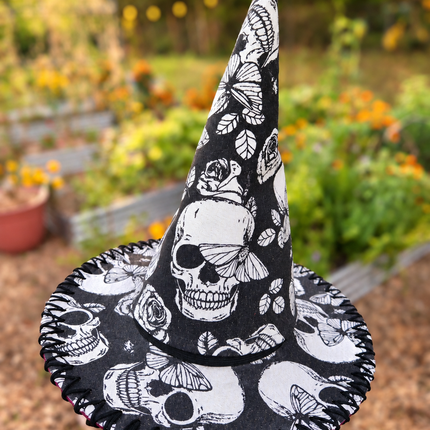 Witchy Wide Brim Skulls and Sunflowers on Plum