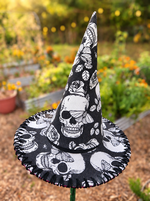 Witchy Wide Brim Skulls and Sunflowers on Plum