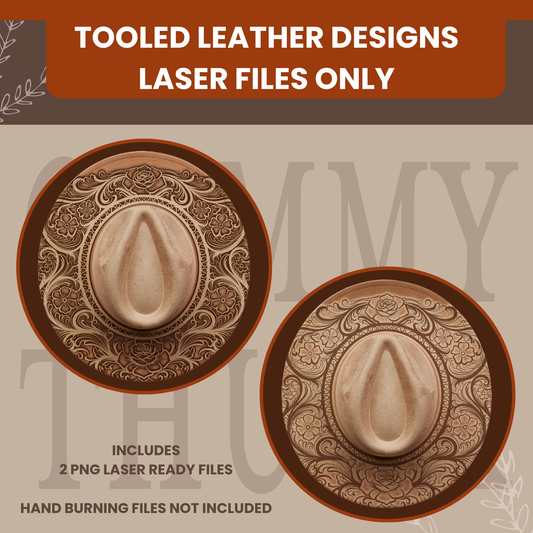 Tooled Leather  -- Digital Designs -- LASER FILES ONLY -- Wide Brim Hat Template