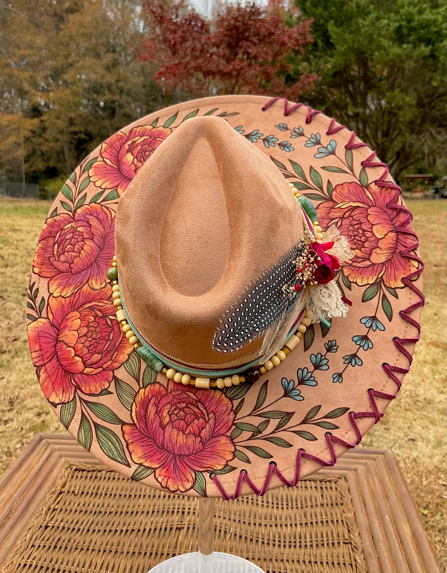 Winter Sale - Peony Paradise Vegan Suede Wide Brim